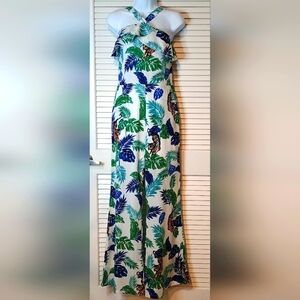 Valentina Tropical Print Jumpsuit - Green and Blue